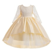 Gubotare Cute Kids Graduation Dresses Girls Summer Dresses Long Sleeve Party Tutu Dress (Rose Gold,Size 5-6 Years)